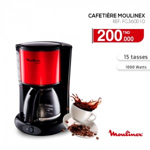 CAFETIÈRE MOULINEX SUBITO 15 TASSES ROUGE ET NOIR (FG360D10)