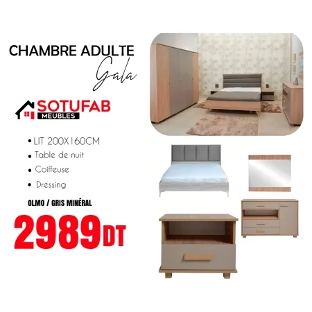 CHAMBRE ADULTE GALA 5 PORTES LIT 200X160CM OLMO / GRIS MINÉRAL