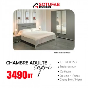 CHAMBRE ADULTE DETENTE SOTUFAB 5 PORTES LIT 200X160CM DENVER/BEIGE