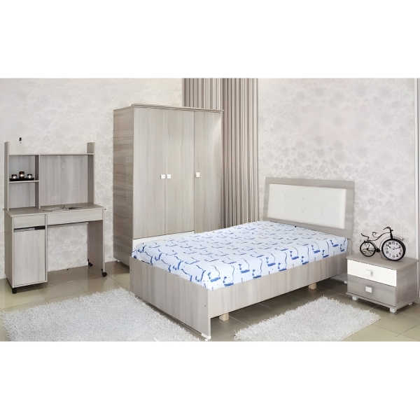 CHAMBRE JUNIOR ZEINEB 3 PORTES LIT 120X190CM CHÈNE BRUT / BLANC