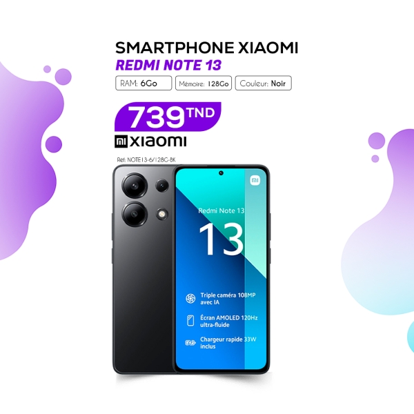 SMARTPHONE XIAOMI REDMI NOTE 13 6 GO 128GO NOIR