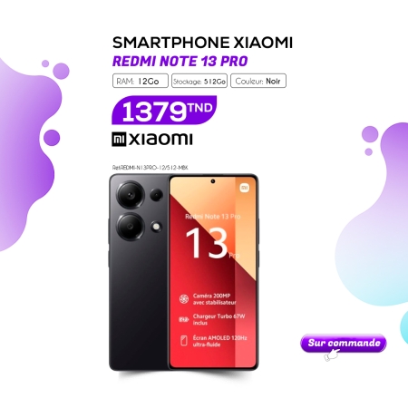 SMARTPHONE XIAOMI REDMI NOTE 13 PRO 12GO 512GO NOIR (REDMI-N13PRO-12/512-MBK)