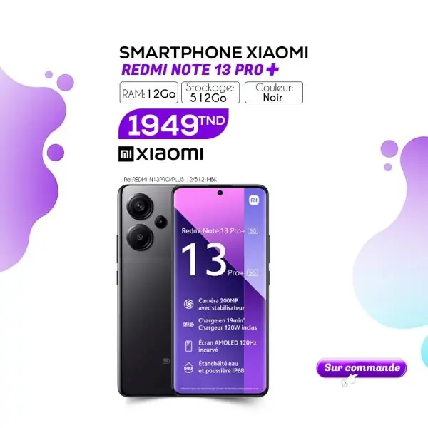 SMARTPHONE XIAOMI REDMI NOTE 13 PRO+ 5G 12GO 512GO NOIR (REDMI-N13PRO/PLUS-12/512-MBK)