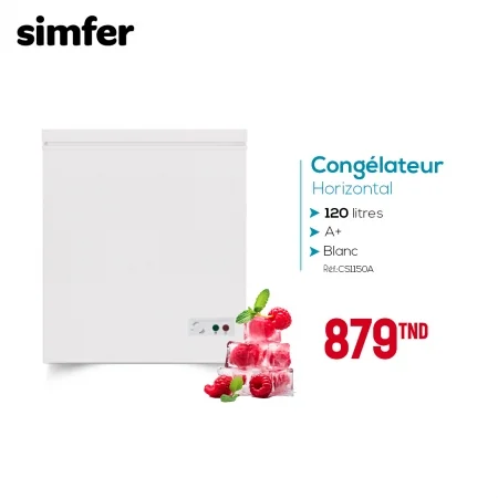 CONGÉLATEUR SIMFER HORIZONTAL 120 LITRES BLANC (CS1150A)