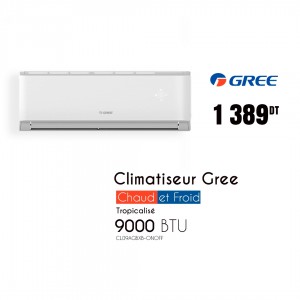 CLIMATISEUR GREE TROPICALISÉ ON OFF 9000 BTU R410A CHAUD & FROID (CL09AGBXB-ONOFF)