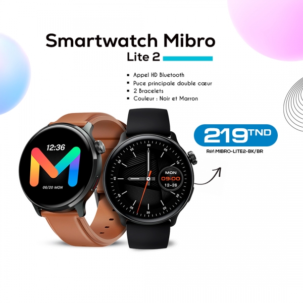 SMARTWATCH MIBRO LITE 2 AVEC DEUX CEINTURES (MIBRO-LITE2-BK/BR)