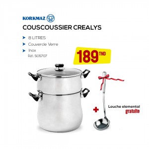 COUSCOUSSIER CREALYS 8 LITRES INOX INDUCTION (505707) + LOUCHE ELEMENTAL PP MANCHE INOX